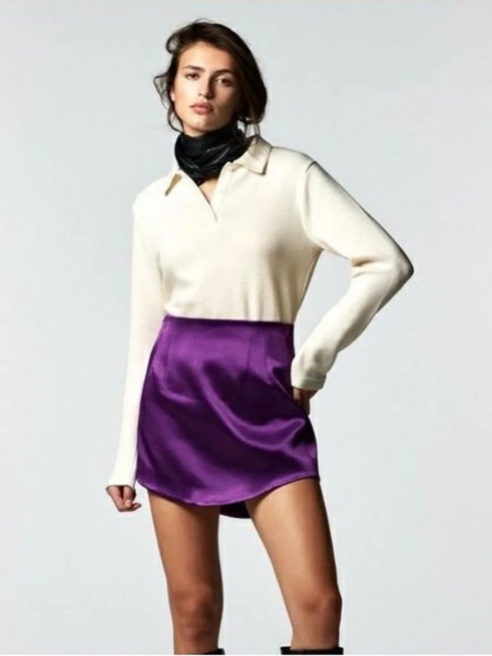 Zara Satin Effect Hi-Rise Mini Skirt Purple
